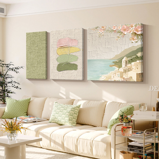海边风景客厅装饰画2025新款奶油风沙发背景墙挂画印象派抽象壁画