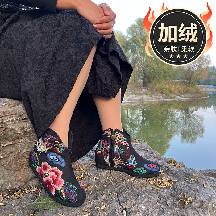 九天莲池靴子女冬季加棉民族风绣花短靴内增高棉鞋布鞋复古妈妈鞋,女鞋,绣花鞋,淘宝优惠券,粉丝福利购,淘宝优惠卷