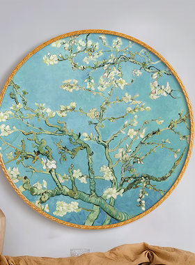 法式复古客厅装饰画美式餐厅壁画欧式圆形玄关柜挂画梵高花卉油画
