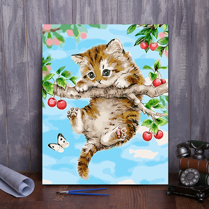 diy数字油画 客厅风景花卉动漫人物手绘定制填色装饰画 树上的猫