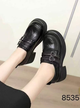 巴迪雅女鞋2025秋新款欧洲站真皮粗跟英伦风乐福鞋小皮鞋85357