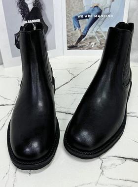 巴迪雅女鞋2024秋冬款欧洲站英伦风后拉链短靴真皮切尔西靴10663