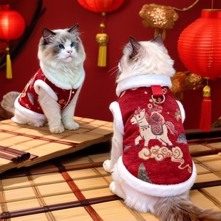 宠物唐装秋冬加厚猫咪狗狗衣服泰迪比熊约克夏新年中式汉服拜年服