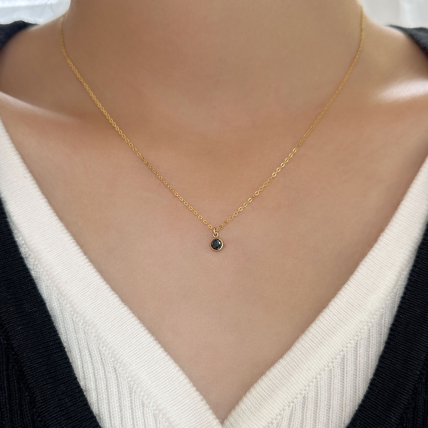 Le matin14K包金简约气质轻奢黑色锆石项链日常百搭吊坠女配饰