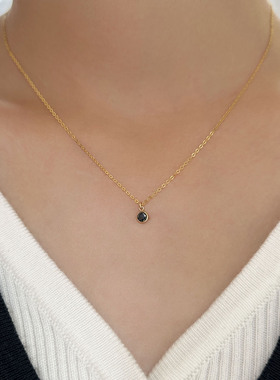 黑色锆石吊坠项链包金女