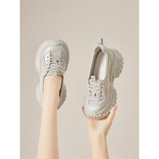 运动鞋女款厚底浅口单鞋夏季2025新款透气德训鞋网面老爹鞋