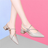 配裙子气质尖头高跟鞋 包头凉鞋 粗跟后空单鞋 新款 女2025夏季