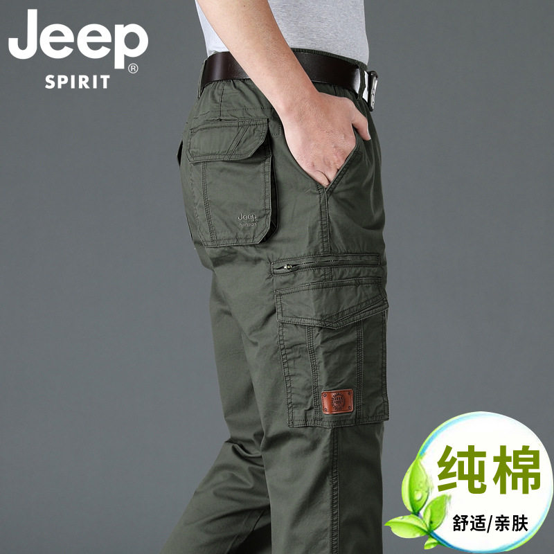 吉普男士纯棉多口袋休闲裤男装2026新款夏季薄款直筒工装裤子男款