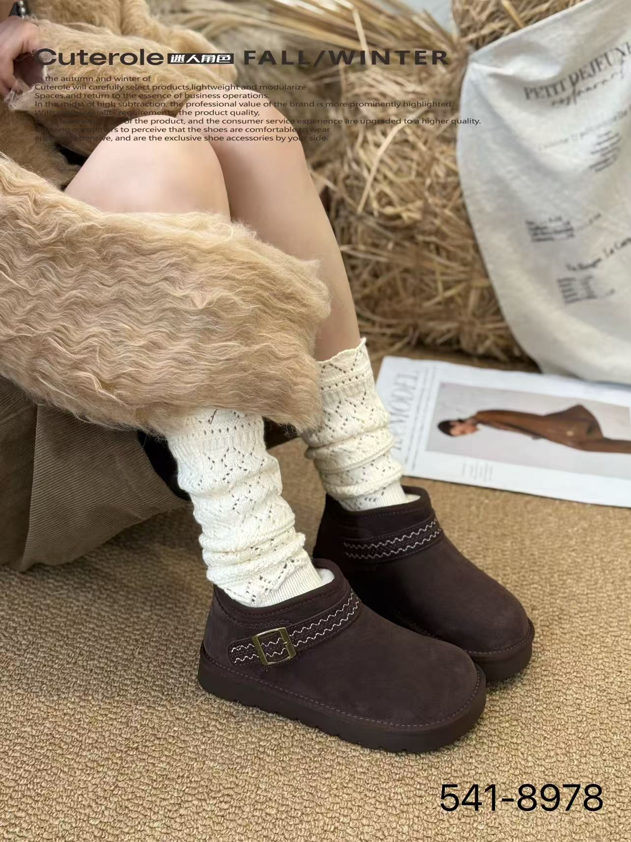 专柜正品迷人角色2025新款商场同款牛反皮厚底羊毛勃肯雪地靴