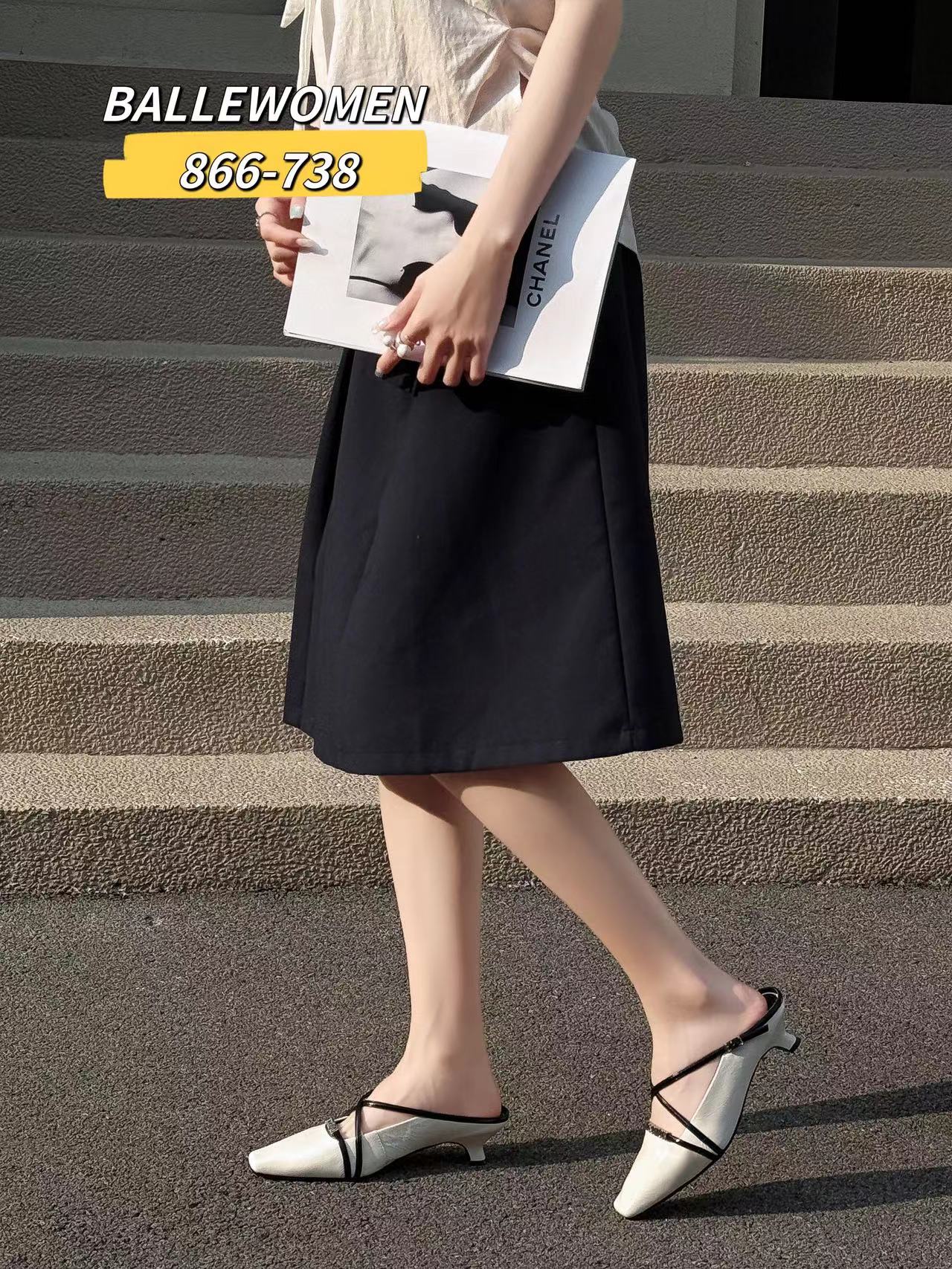 专柜正品白丽女人2026新款牛皮细带交叉方头法式包头半拖鞋