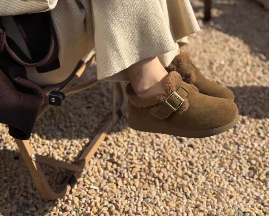 专柜正品娇娅媚妮2025新商场同款牛反皮厚底加绒勃肯鞋乐福鞋