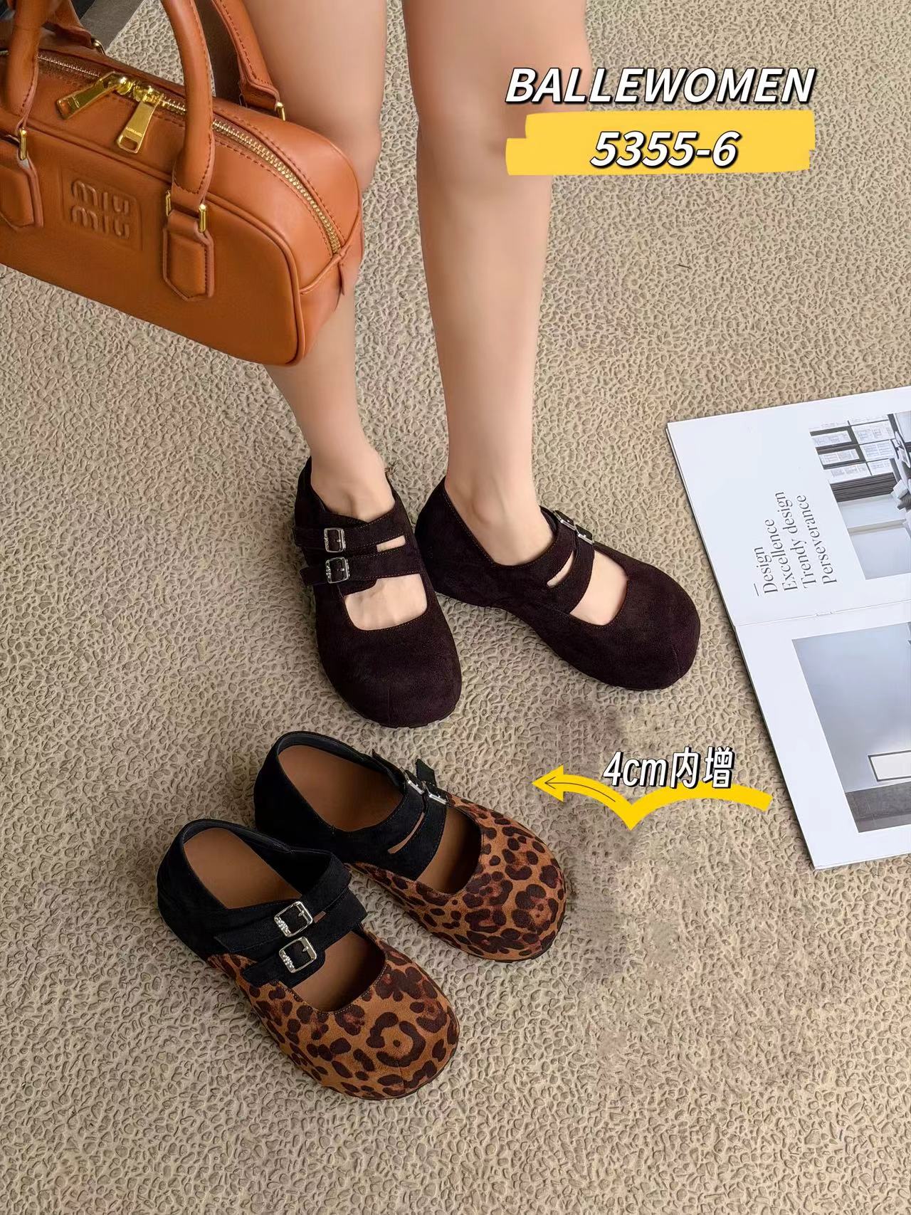 专柜正品百利女人2026新款秋季牛反皮内增高厚底豹纹玛丽珍鞋单鞋