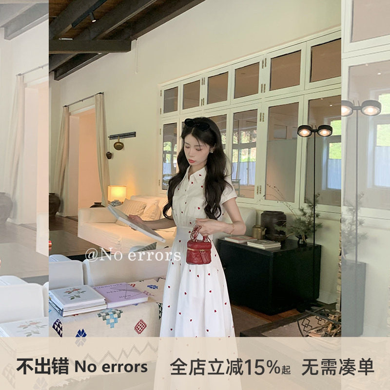 不出错No errors法式复古小飞袖收腰连衣裙显瘦气质长裙