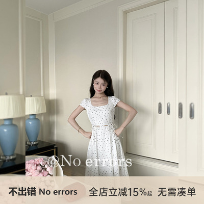 不出错No errors 蝴蝶结腰部镂空波点连衣裙 夏季短袖裙子
