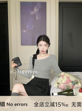 不出错 No errors【嗲嗲千金】蝴蝶结绑带斜肩针织衫毛衣 秋新款