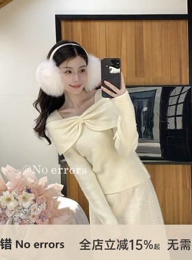 不出错No errors 温柔蝴蝶结一字领羊毛混纺毛衣 2025冬季新款