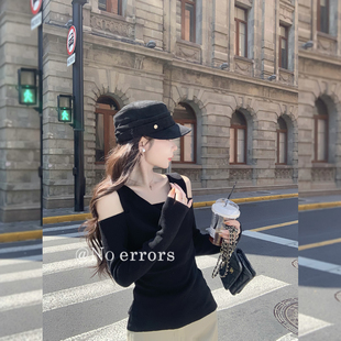 不出错No errors 露肩荡领羊毛针织上衣2026年秋季长袖百搭毛衣