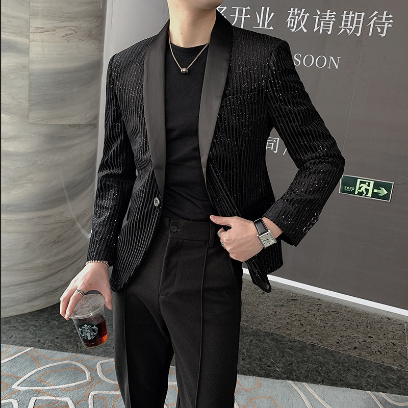 男士闪亮满天星平绒修身小西装外套夜店个性歌手舞台西服