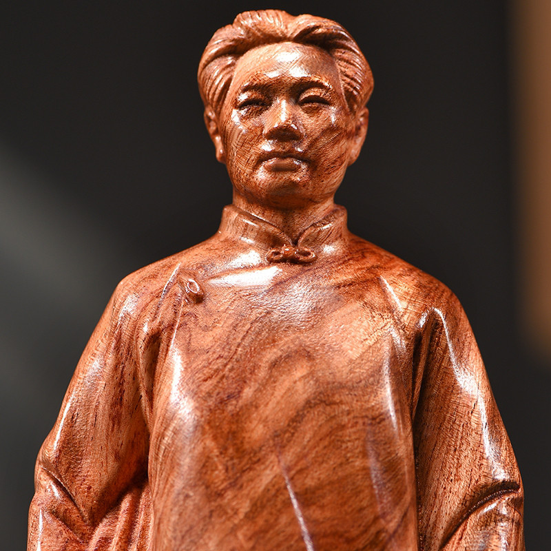花梨木雕青年毛泽东去安源记念像摆件实木毛主席全身雕像客厅装饰