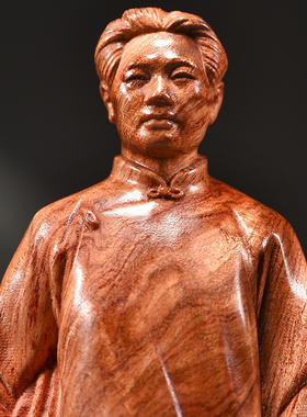 花梨木雕青年毛泽东去安源记念像摆件实木毛主席全身雕像客厅装饰