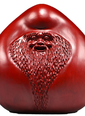 红色实木寿桃摆件木头雕刻老寿星工艺品送长辈老人祝寿生日送礼品