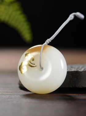 和田玉错金款且末糖白平安扣