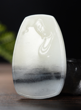 和田青花籽料观音牌