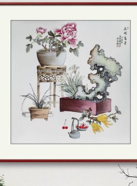 周惠胜老师手绘花开富贵瓷板画