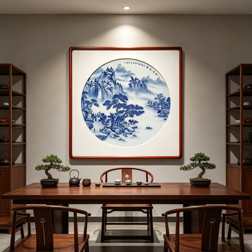 景德镇手绘青花瓷板画茶室装饰画