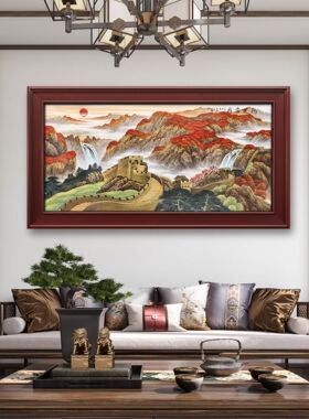 景德镇手绘鸿运当头山水画靠山图客厅办公室沙发背景墙装饰瓷板画