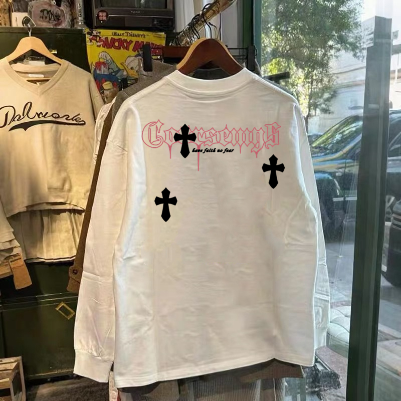 300克重磅纯棉!秋冬潮牌长袖T恤男美式休闲十字架打底衫上衣女