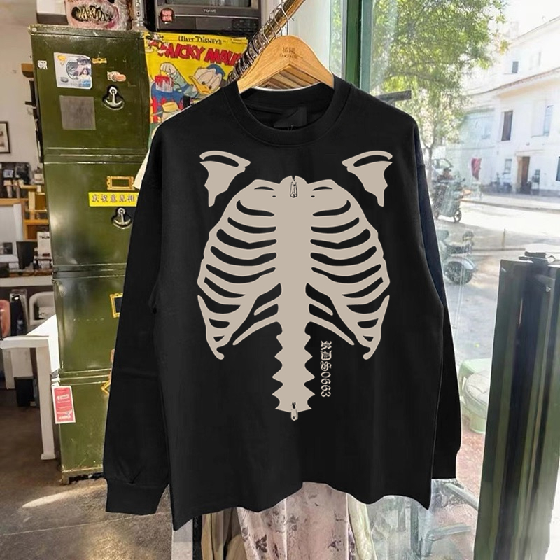 300克重磅纯棉!秋冬潮牌长袖T恤男美式休闲宽松骷髅打底衫上衣女