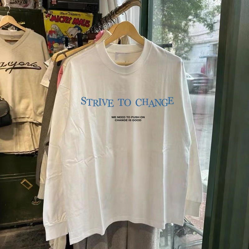 300克重磅纯棉!秋冬潮牌长袖T恤男美式字母休闲宽松打底衫上衣女