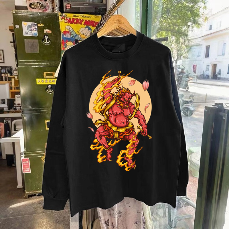 300克重磅纯棉!秋冬潮牌长袖T恤男美式休闲金刚宽松打底衫上衣女