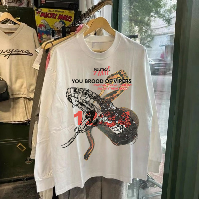 300克重磅纯棉!秋冬潮牌长袖T恤男美式休闲蟒蛇宽松打底衫上衣女