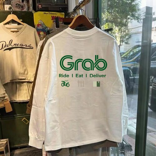 秋冬新款潮流长袖T恤男美式休闲复古grab字母重磅大码上装打底衫