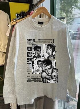秋冬新款潮流长袖T恤男美式休闲复古比伯棉重磅大码上衣打底衫女
