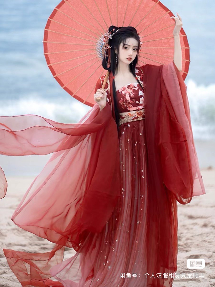 顺丰发货【租】【带发饰】涂七七【九尾】拖尾大袖直裾诃子裙汉服图片