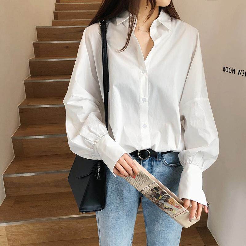 2023年秋装新款韩范灯笼袖白色衬衫女设计感小众法式轻熟气质上衣