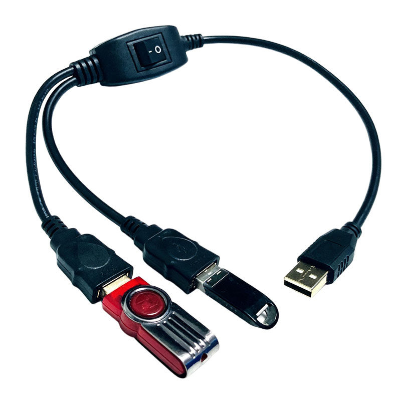 车载机双头usb数据线公对母carplay线2个U盘一拖二带开关切换电源