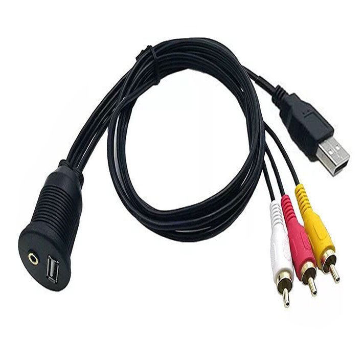 USB2.0一分三莲花线音频线黑色圆型3.5mm接口连接线视频线转换线