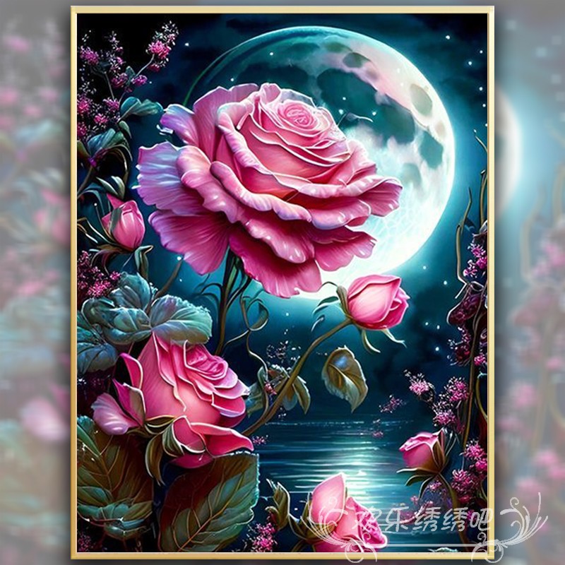 印花十字绣卧室手工自己绣玫瑰花卉小幅2023新款线绣现代简约小件