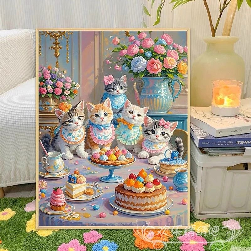 喵畔茶叙可爱猫咪2025新款十字绣套件手工初学简单刺绣钻石画满钻,居家布艺,十字绣套件,淘宝优惠券,粉丝福利购,淘宝优惠卷