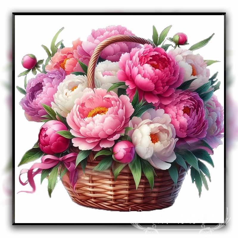 十字绣新款牡丹花篮手工刺绣客厅餐厅印花刺绣小件点贴钻石画满钻