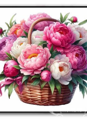 十字绣新款牡丹花篮手工刺绣客厅餐厅印花刺绣小件点贴钻石画满钻