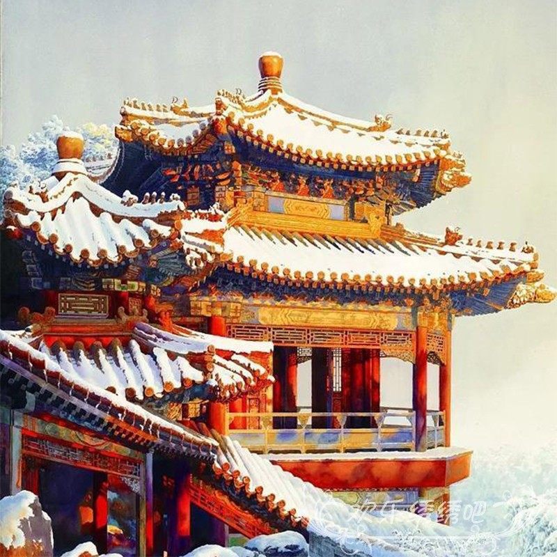 十字绣卧室房间新款故宫雪景 满绣印花刺绣diy手工制作钻石画满钻