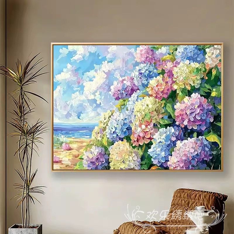 2026新款十字绣线绣小清新海边绣球花风景刺绣diy手工礼物钻石画,居家布艺,十字绣套件,淘宝优惠券,粉丝福利购,淘宝优惠卷