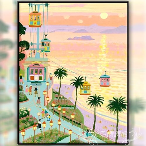 十字绣自己绣2026新款满绣粉色海面风景简单手工自制刺绣钻石贴画