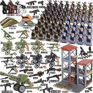 兼容二战人仔八路军士兵美军小人偶哨所场景瞭望哨塔拼装玩具