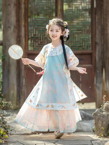 伊娃布衣夏季新款高端汉服女童格格服旗袍短袖中国古风轻薄儿童装